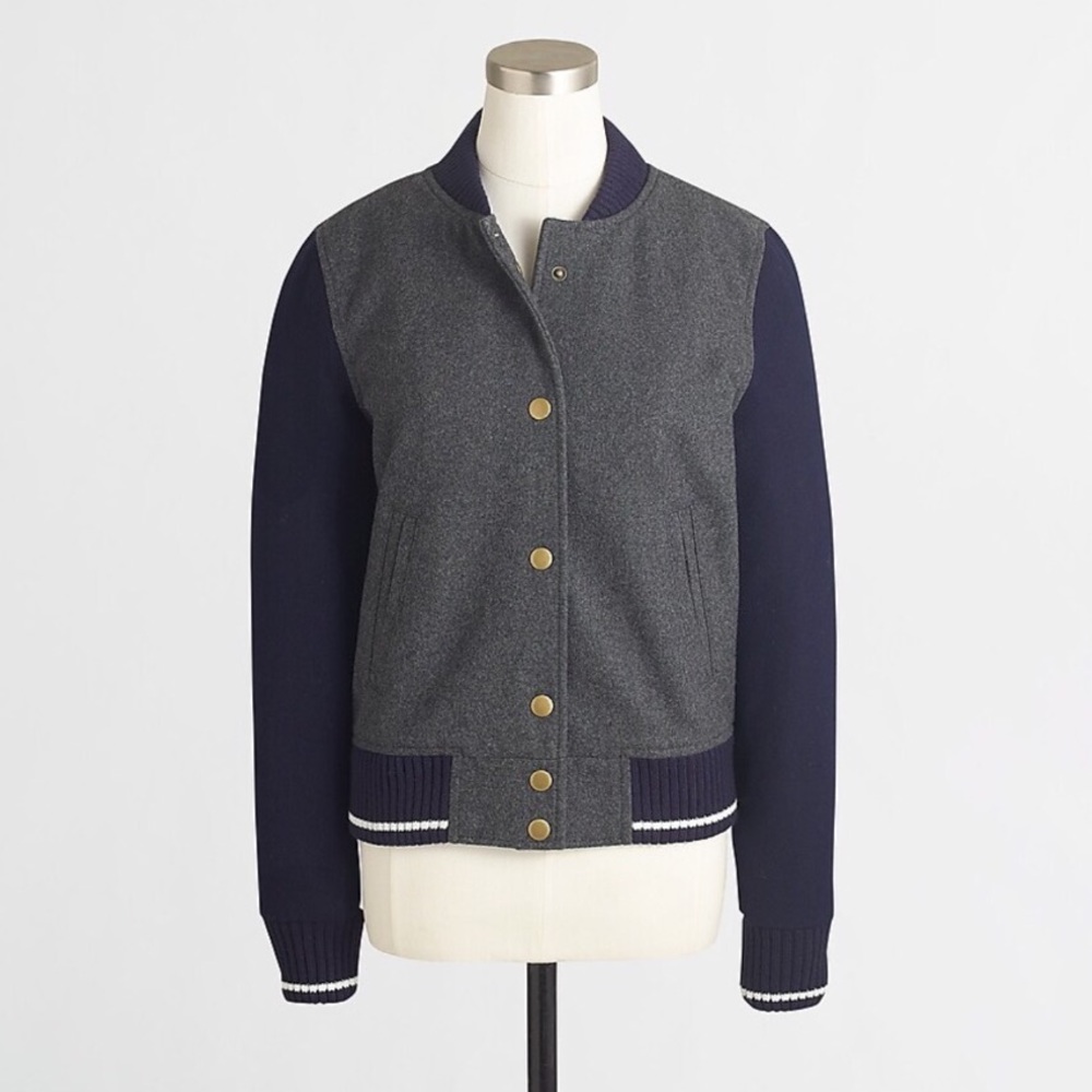 NWOT Women's J.Crew Wool Varsity Bomber Jacket - Small